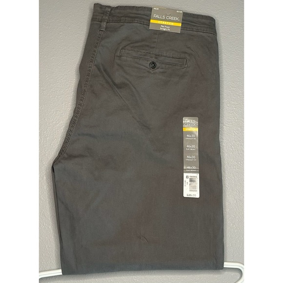 Mens Falls Creek Stretch Flat Front Chino Gray 46 X 30 Straight Fit Pants NWT - Picture 1 of 12